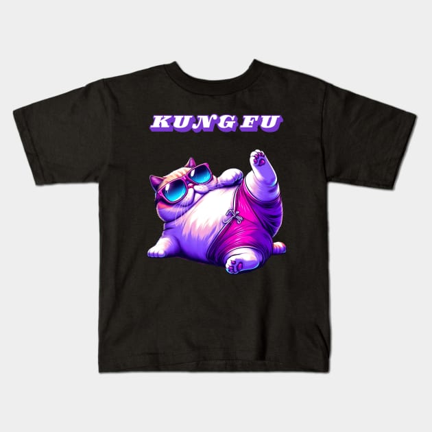 Kung fu cat Kids T-Shirt by NightvisionDesign